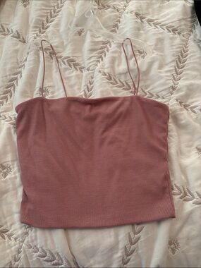 Love Tree Ribbed Spaghetti Strap Crop Top - Dusty Rose